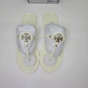 Tory Burch Mini Miller Women's Flat Thong Jelly Sandals Ivory Size 7